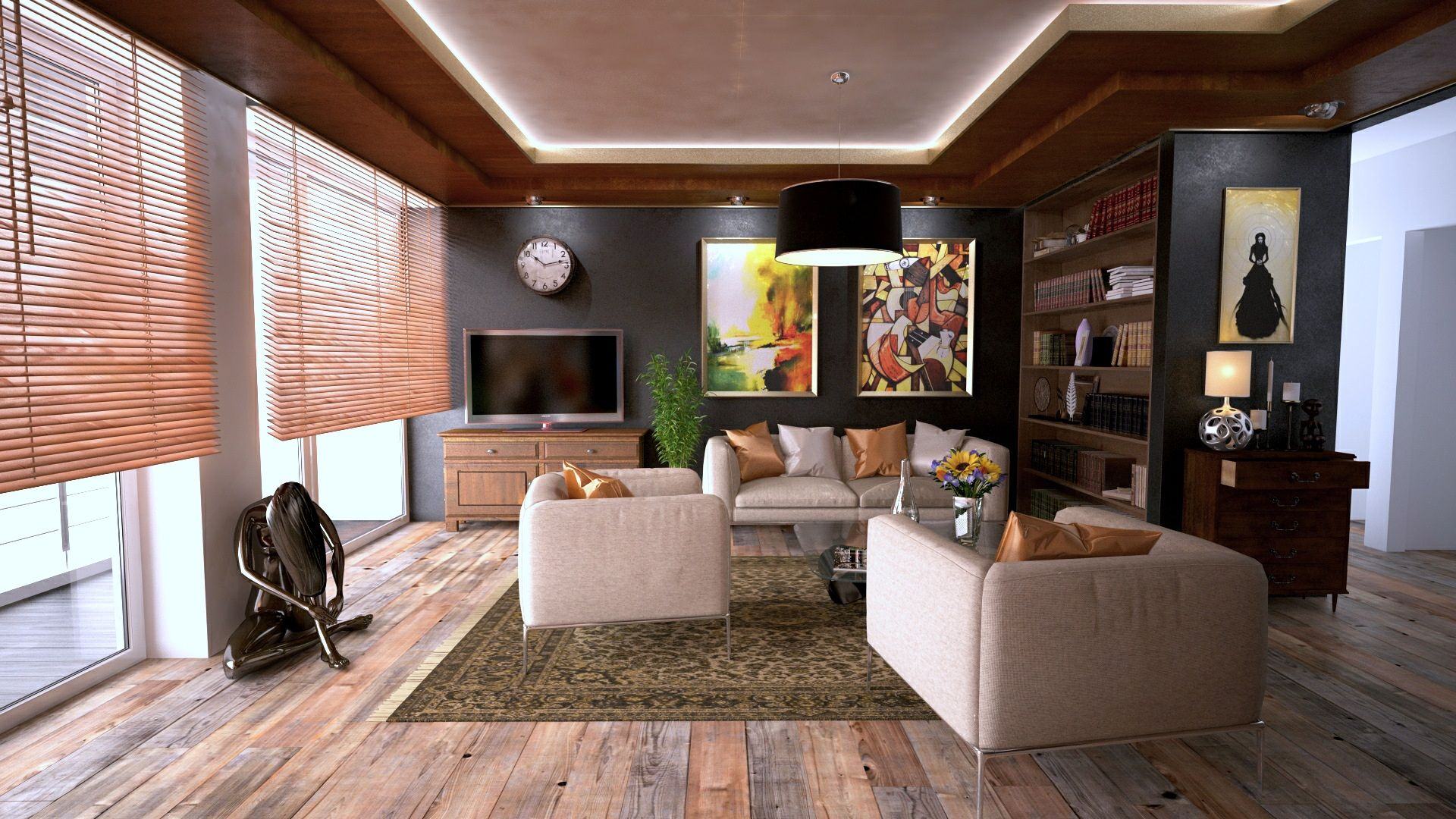 Freshly cleaned living room carpet and rug in a Lincolnshire home